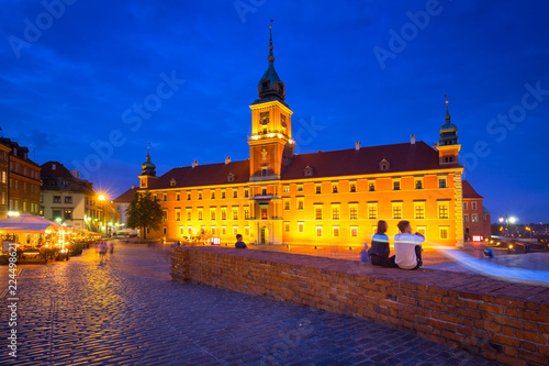 Royal Castle in Warsaw city at night, Poland