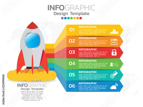 Infographic template design with 6 color options.