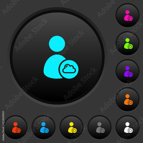 Cloud user account management dark push buttons with color icons