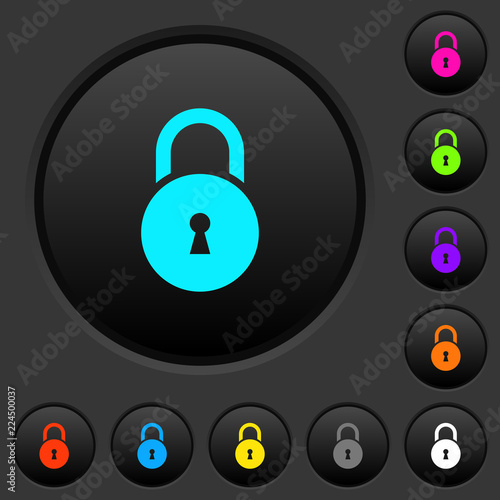 Locked round padlock with keyhole dark push buttons with color icons