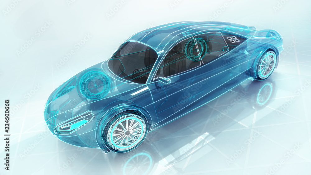 technological study of new car development, 3D conceptual rendering, my own car design