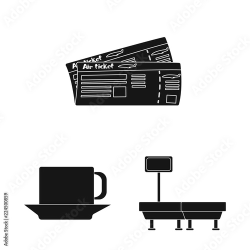 Vector illustration of airport and airplane icon. Set of airport and plane stock symbol for web.
