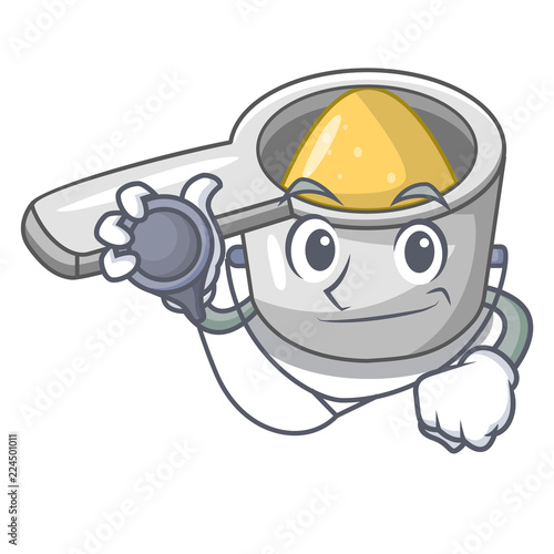 Doctor steel measuring spoons in cartoon table