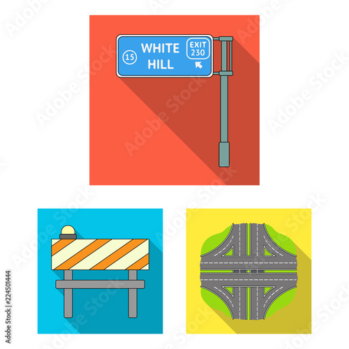 Road junctions and signs and other web icon in flat style.Pedestrian crossings and signs icons in set collection.