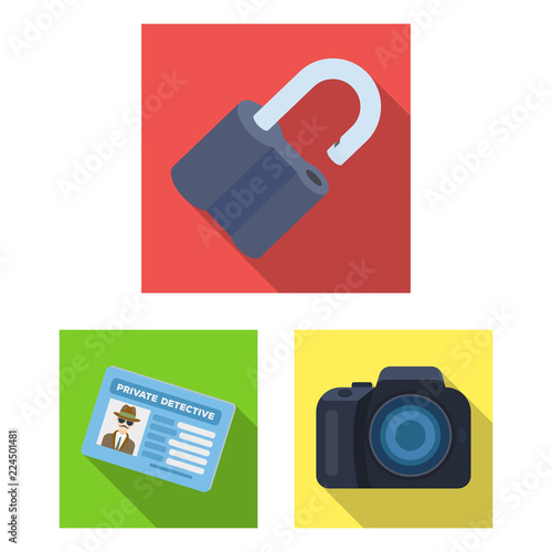 Detective and Attributes flat icons in set collection for design.Detective Agency vector symbol stock web illustration.