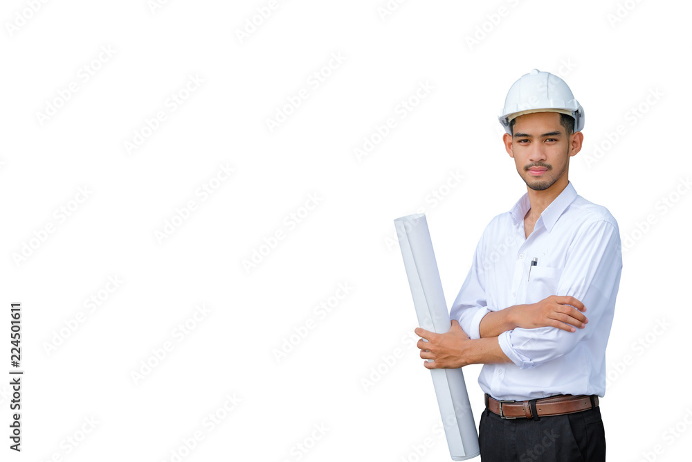Full length of confident young bussinessman architect on white background Full length of confident young bussinessman architect on white background