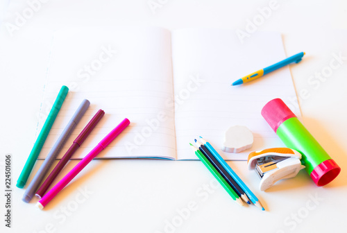 pencils markers stationery for schooling on the table