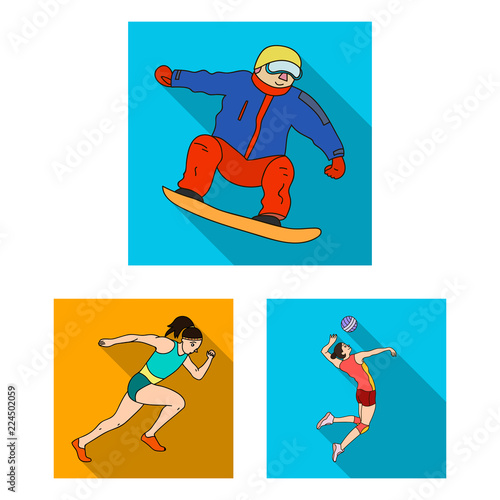 Different kinds of sports flat icons in set collection for design. Athlete, competitions vector symbol stock web illustration.