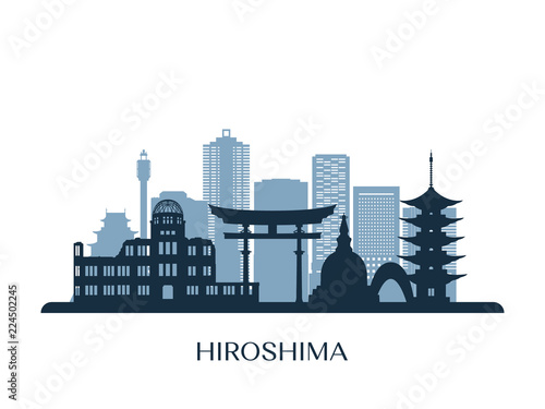 Hiroshima skyline  monochrome silhouette. Vector illustration.