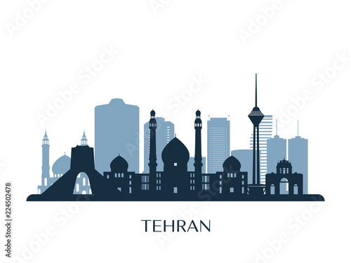 Tehran skyline, monochrome silhouette. Vector illustration.
