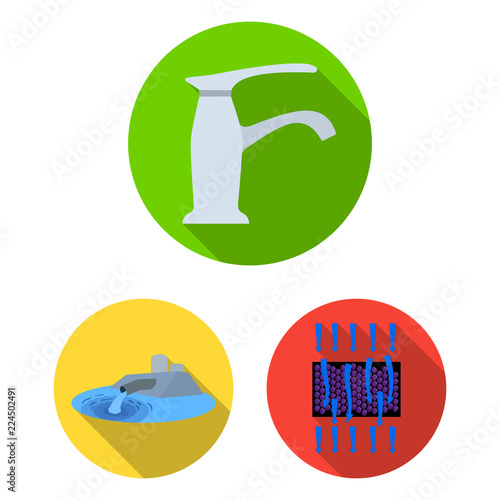 Water filtration system flat icons in set collection for design. Cleaning equipment vector symbol stock web illustration.