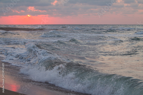 Fototapeta morze, fala, zachód słońca