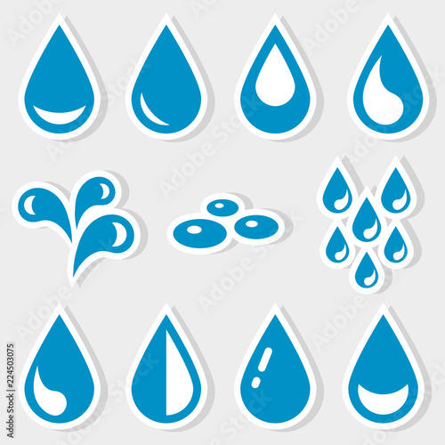 Set of Icons of blue water drops