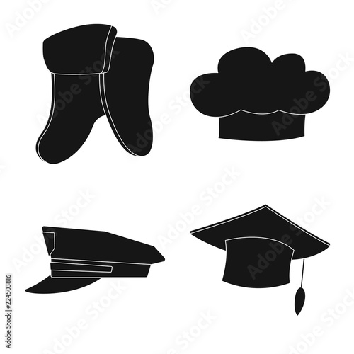 Vector illustration of headgear and cap icon. Set of headgear and accessory stock vector illustration.