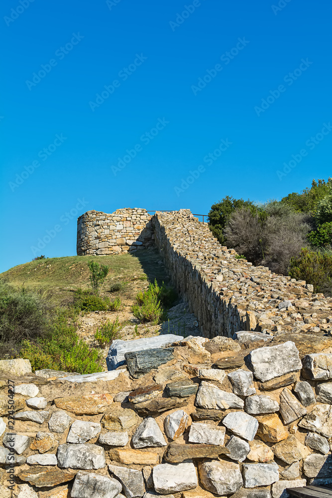 Naklejka premium Archaeological Area Stageira. Ruins of ancient Stagira, Greece.