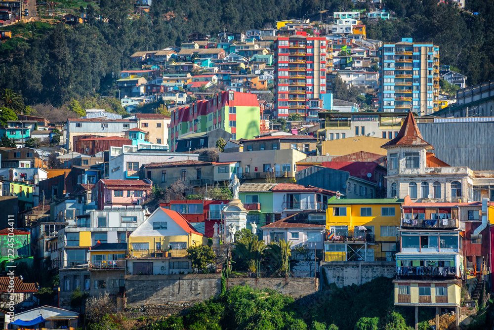 Colorful houses on a hill of Valparaiso, Chile