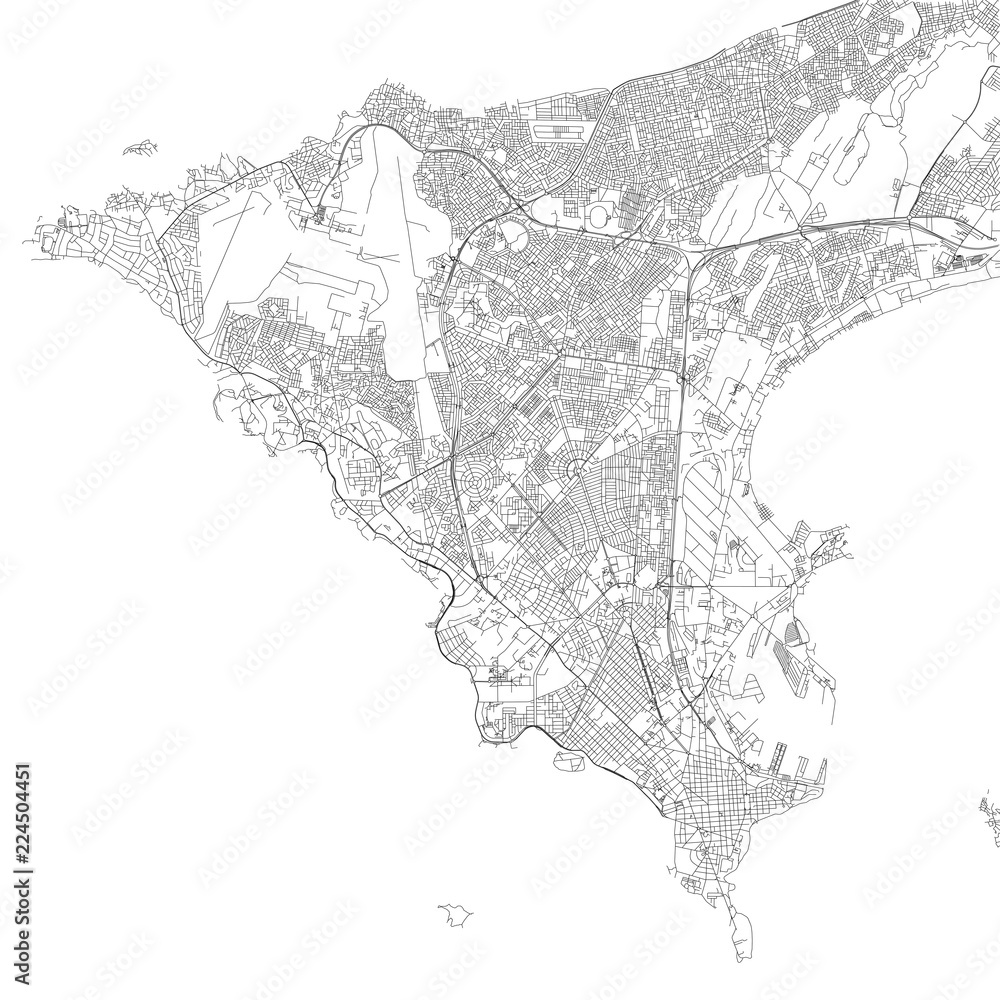 Vetor de Cartina di Dakar, vista satellitare, mappa in bianco e nero. Stradario e mappa della città. Senegal do Stock | Adobe Stock