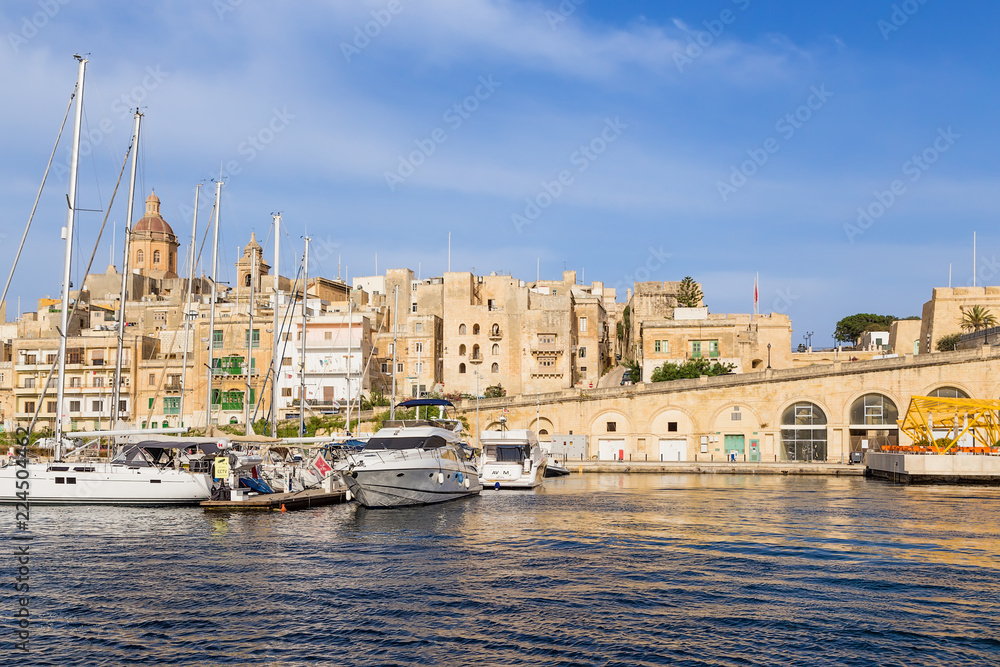 Birgu (Vittoriosa), Malta. Boat port and Embankment