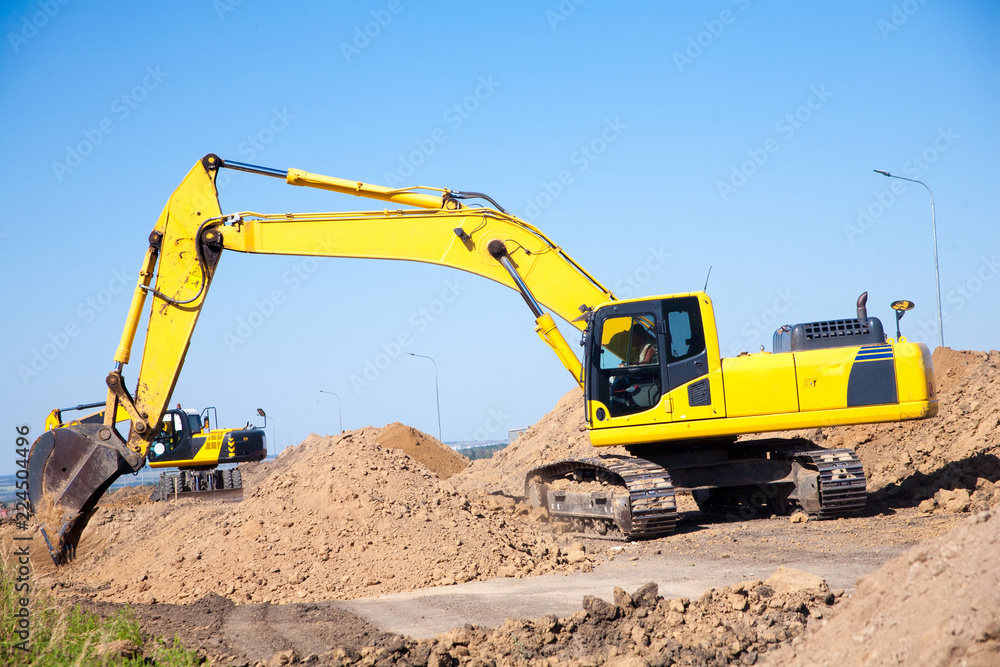 Close-up of a construction site excavator