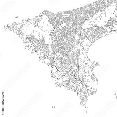 Cartina di Dakar, vista satellitare, mappa in bianco e nero. Stradario e mappa della città. Senegal