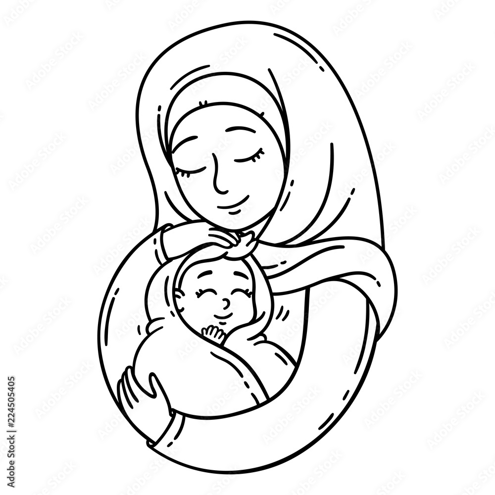Obraz premium Muslim mother holding baby.