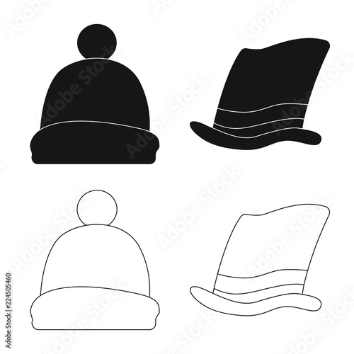 Vector illustration of headgear and cap logo. Collection of headgear and accessory stock vector illustration.