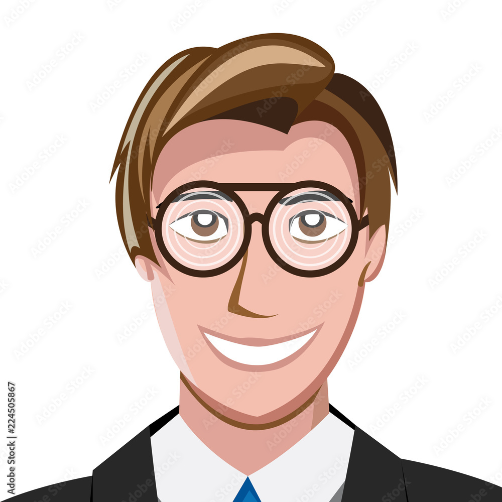 Portrait of happy man wearing thick spectacles and looking at camera. Vector illustration Portrait of happy man wearing thick spectacles and looking at camera. Vector illustration