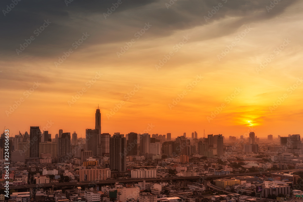 Beautiful sky with cityscape in Bangkok, Thailand.