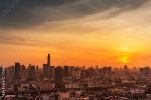 Beautiful sky with cityscape in Bangkok, Thailand.
