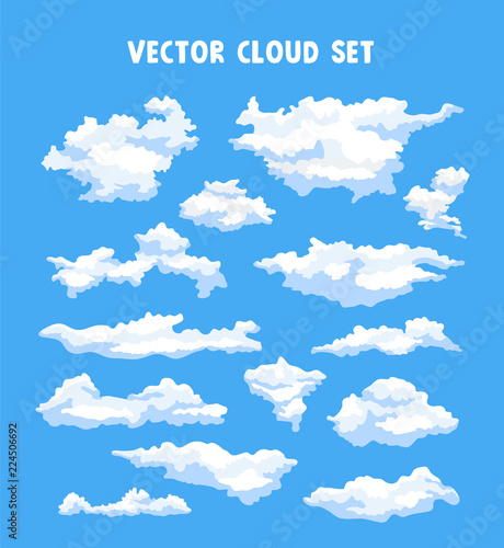 Vector set of clouds on a blue background