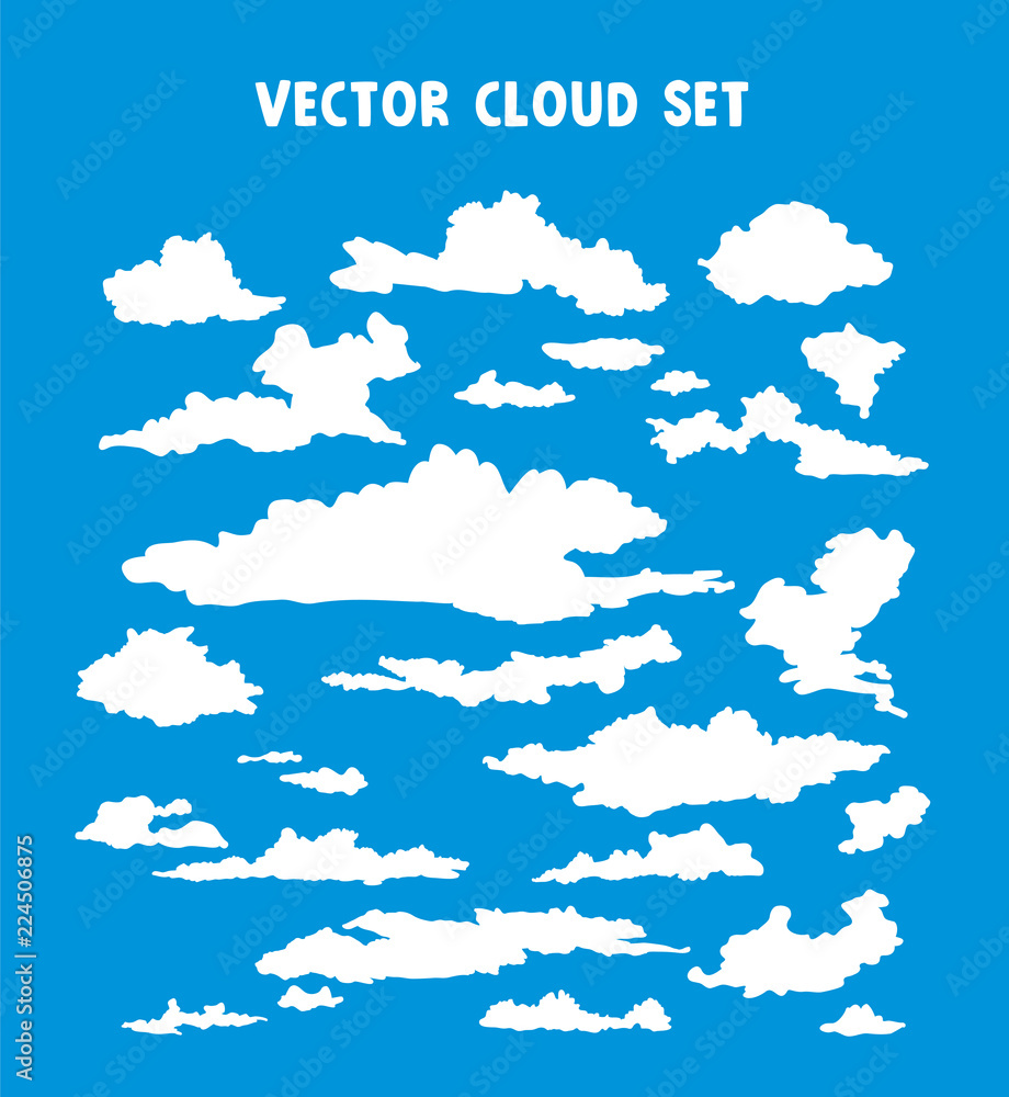 Vector cloud set on a blue background. Elements for design.