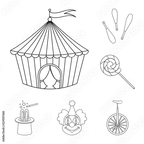 Circus and attributes outline icons in set collection for design. Circus Art vector symbol stock web illustration.