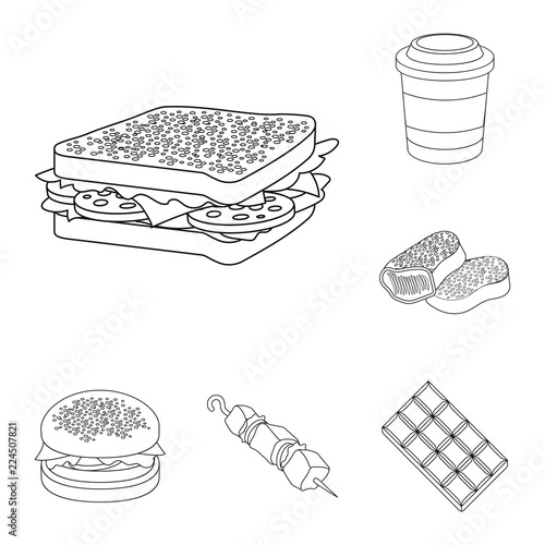 Fast food outline icons in set collection for design.Food from semi-finished products vector symbol stock web illustration.