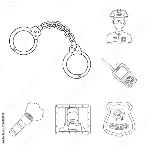 Police, Department outline icons in set collection for design.Detective and accessories vector symbol stock web illustration.
