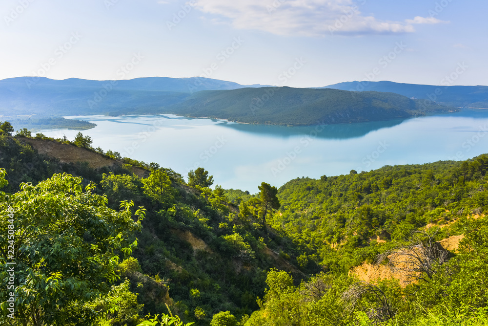 western shore of lake Saint-Croix, Provence, France, department Alpes-de-Haute-Provence, region Provence-Alpes-Côte d’Azur, near Sainte-Croix-du-Verdon