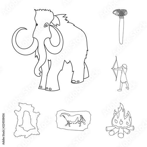 Life in the Stone Age outline icons in set collection for design. Ancient people vector symbol stock web illustration.