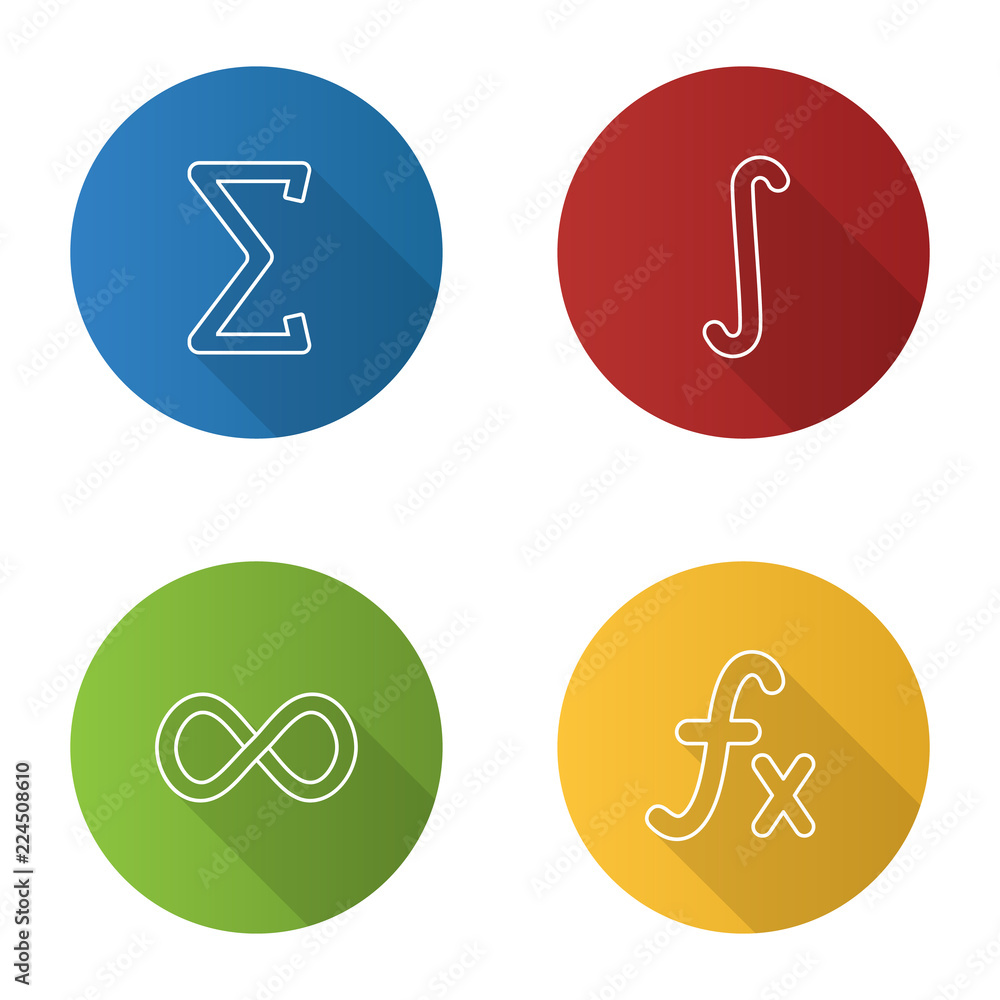 Mathematics flat linear long shadow icons set Mathematics flat linear long shadow icons set
