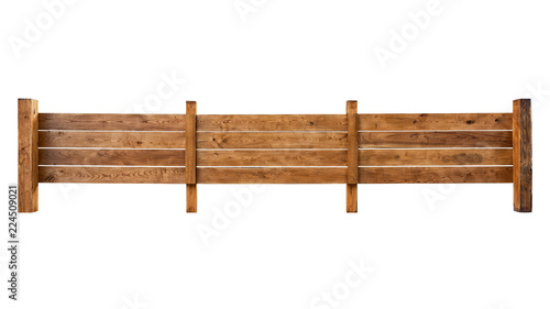 Wooden fence made of wooden boards isolated on white background