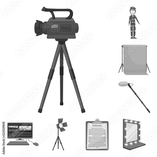 Making a movie monochrome icons in set collection for design. Attributes and Equipment vector symbol stock web illustration.