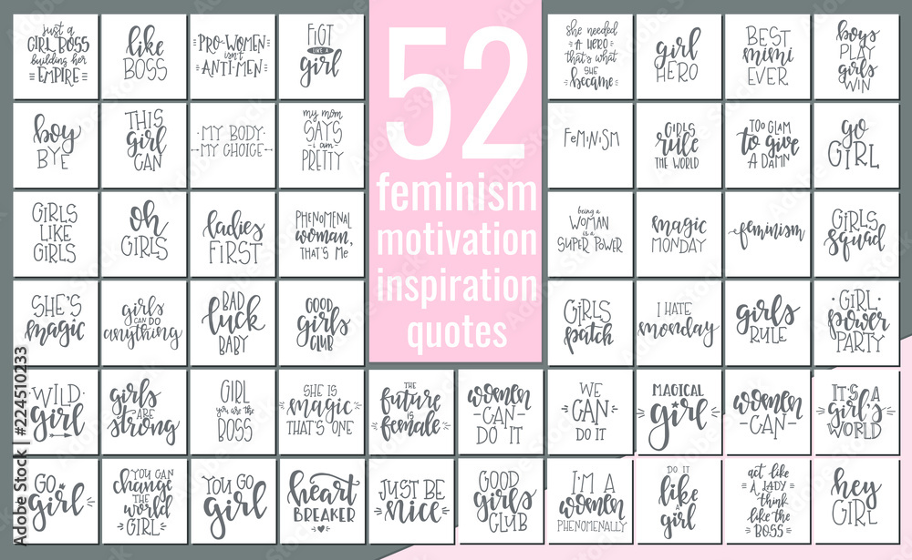 Set with hand drawn feminism typography poster or cards. Conceptual handwritten phrase.T shirt hand lettered calligraphic design. Inspirational vector Set with hand drawn feminism typography poster or cards. Conceptual handwritten phrase.T shirt hand lettered calligraphic design. Inspirational vector