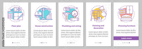 House building onboarding mobile app page screen with linear con