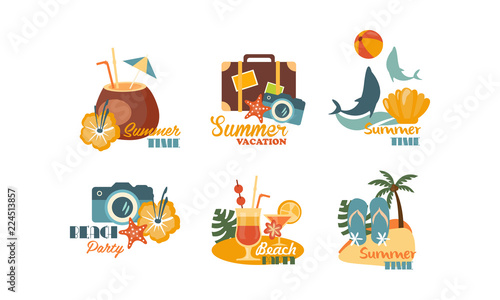Collection of Summer logos, beach party, summer time badges vector Illustrations on a white background