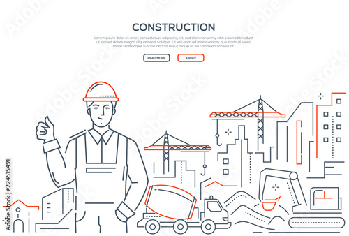 Construction - colorful line design style web banner