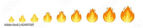 Vector fire sprites illustration for animation frames. Use in game development, mobile games or motion graphic. Bonfire, burning, explosion, torch, campfire.