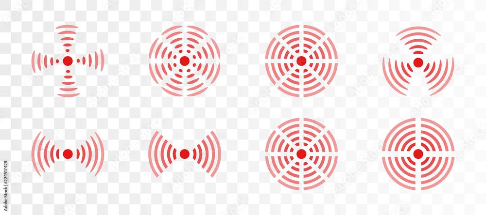 Vector set of red rings icon for medical design illustration. Pain circle to mark painful body parts on transparent background Vector set of red rings icon for medical design illustration. Pain circle to mark painful body parts on transparent background