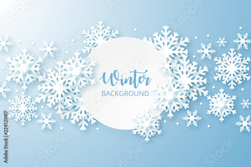 Hello Winter design background. Origami snowfall. Vector Illustration.