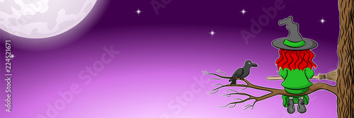 witch sitting on a branch enjoying the full moon