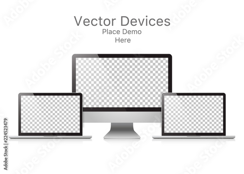 Set realistic vector devices on a white background