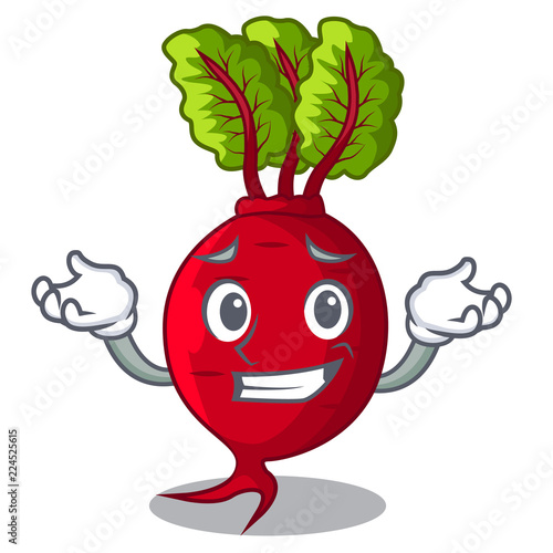 Grinning character organic beetroot in the garden