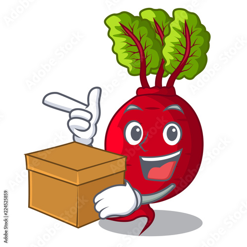 With box character organic beetroot in the garden